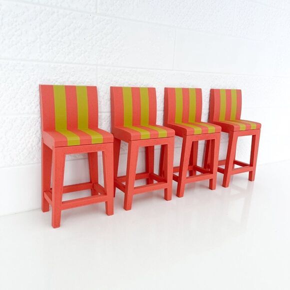 Miniature Barbie Bistro Table 4  MCM Striped Chairs Dollhouse Furniture - Picture 9 of 12